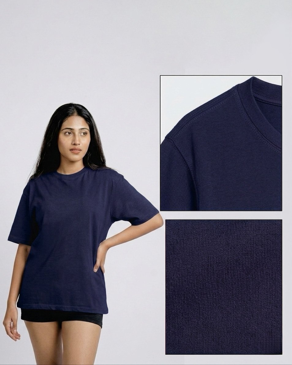 Loose-Fit Cotton T-Shirt Navy Blue