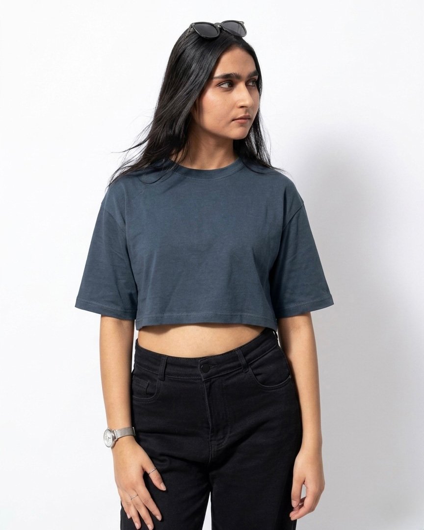 Drop-Shoulder Sleeves Crop Boxy Fit T-shirt comet
