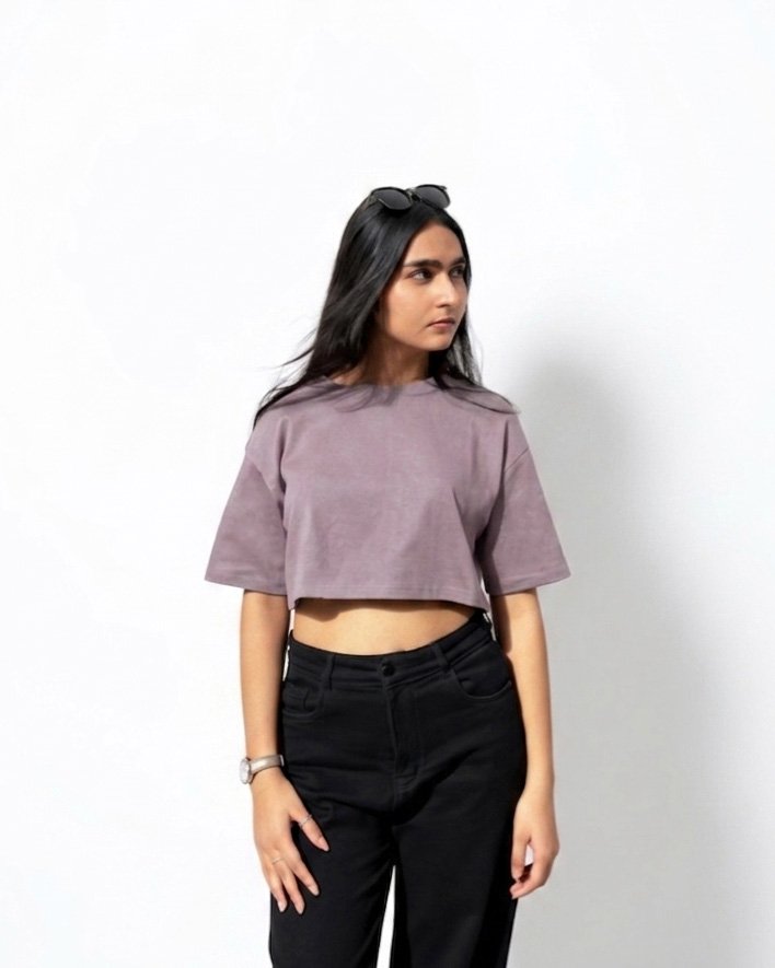Drop-Shoulder Sleeves Crop Boxy Fit T-shirt Lvender